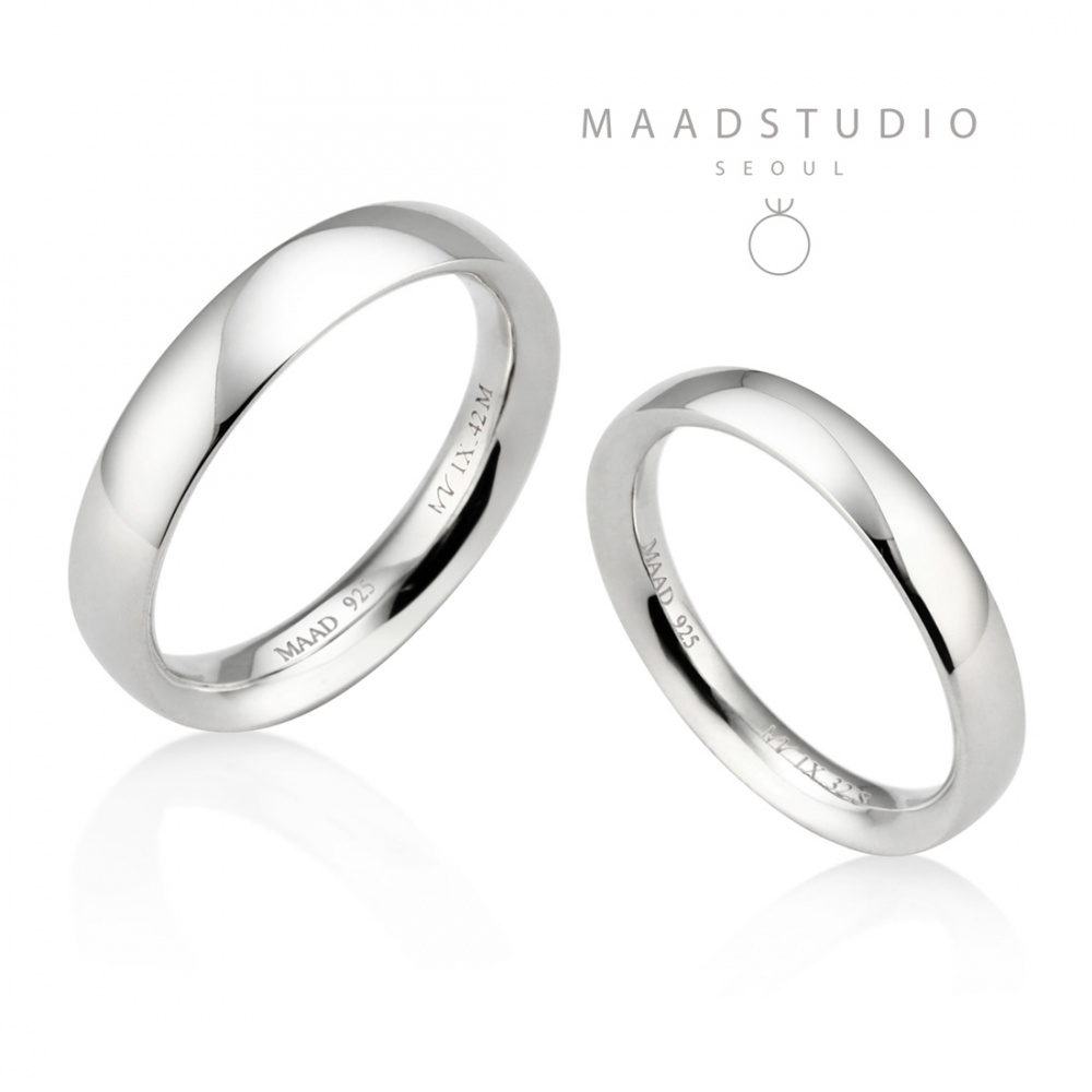 MR-IX Flat arch Low-dome couple band ring Set 4.2mm & 3.2mm Sterling silver