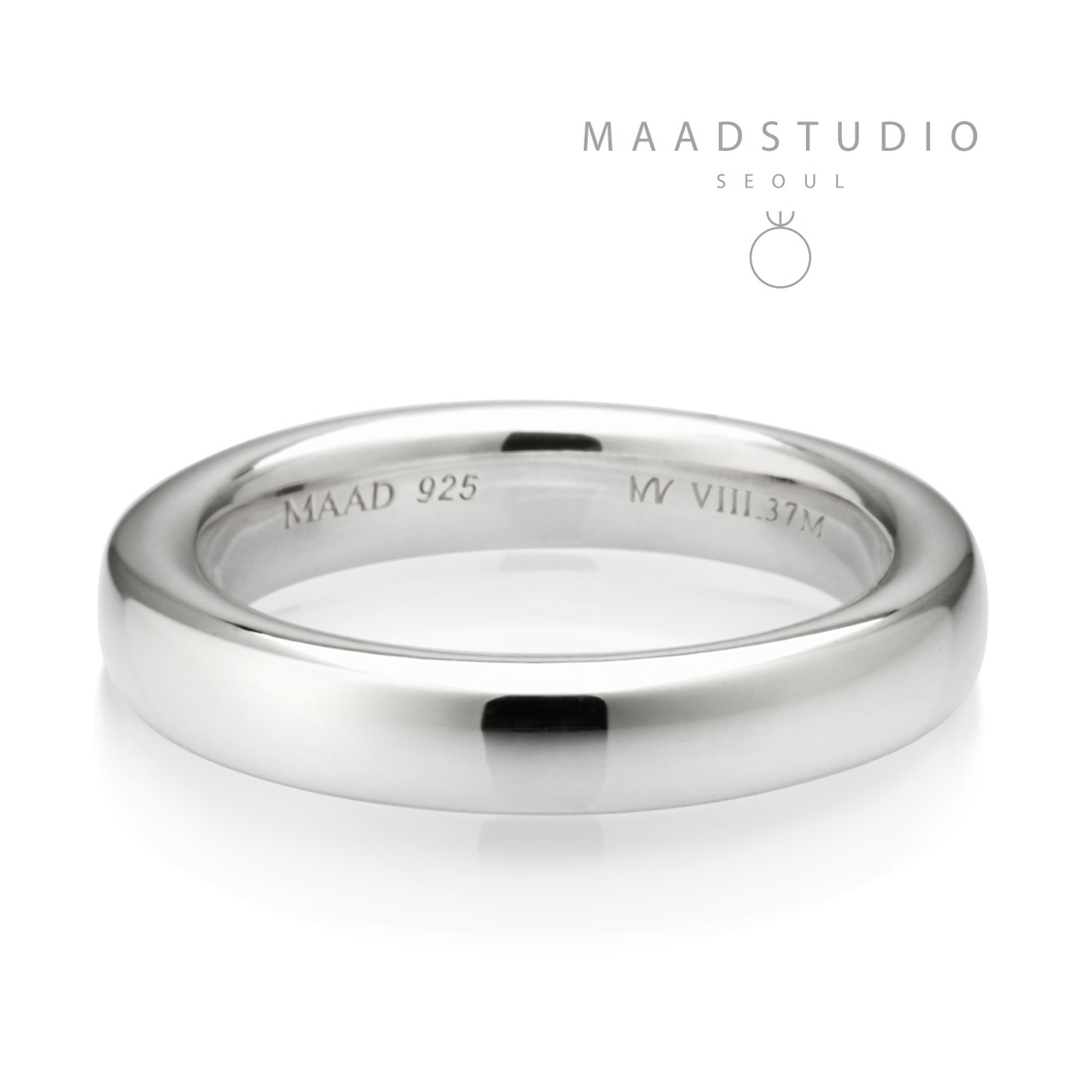 MR-VIII Raised square band ring 3.7mm Sterling silver