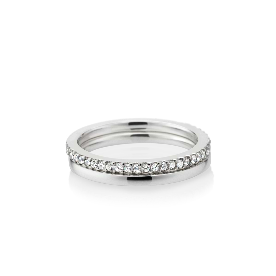 MR-VII Square Layerd ring 1.5mm & 1.5mm 14k White gold CZ