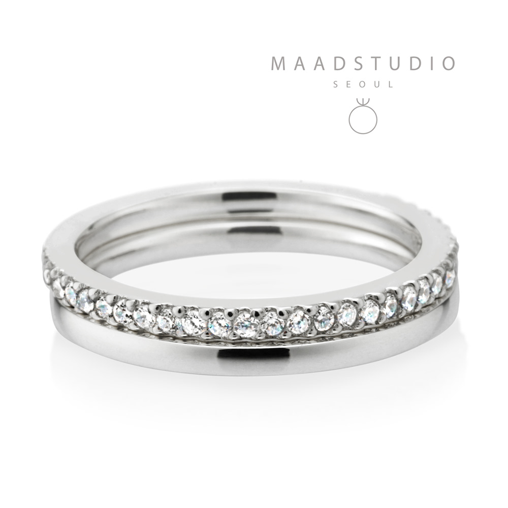 MR-VII Square Layerd ring 1.5mm & 1.5mm 14k White gold CZ