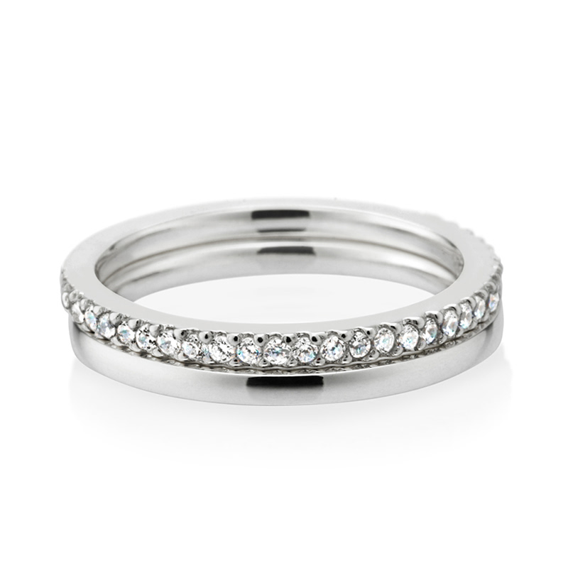MR-VII 스퀘어밴드 레이어드링 1.5mm+1.5mm (소+소cz) 14k 화이트골드