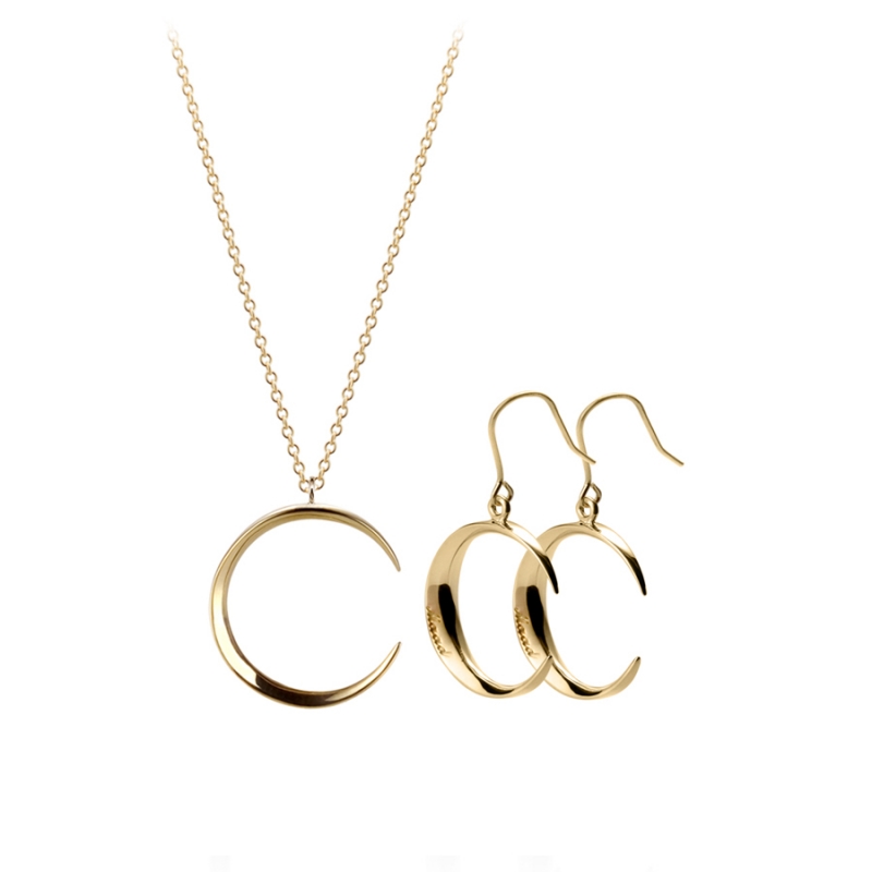 Lunar crescent pendant & earring Set (M&S) 14k gold