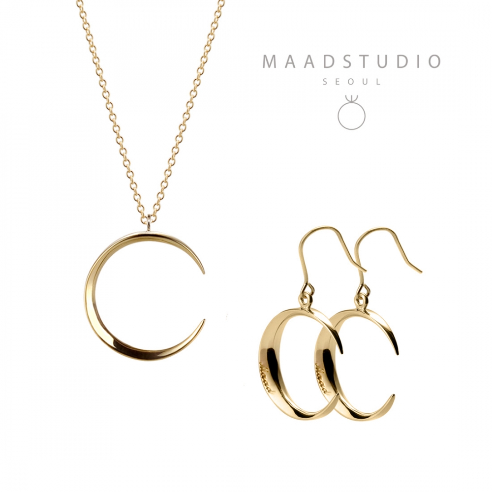 Lunar crescent pendant & earring Set (M&S) 14k gold