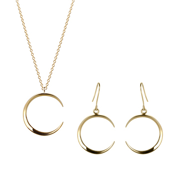 Lunar crescent pendant & earring Set (M&S) 14k gold