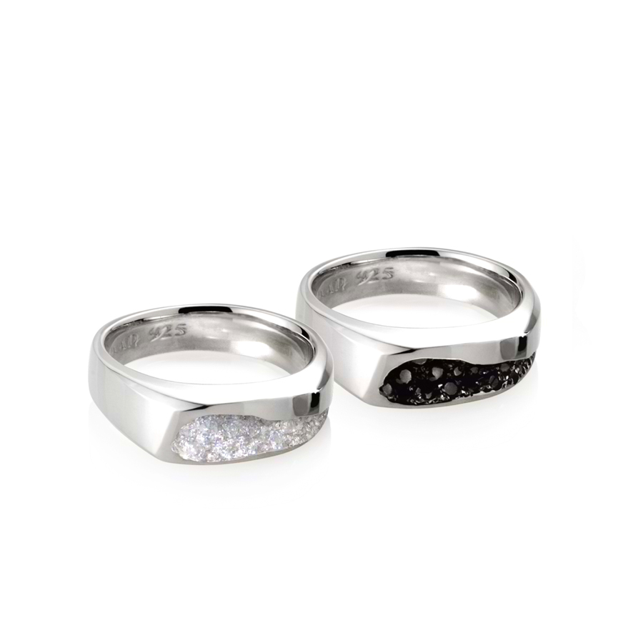 결정II 커플링 (중+중) Silver_925 black & white CZ