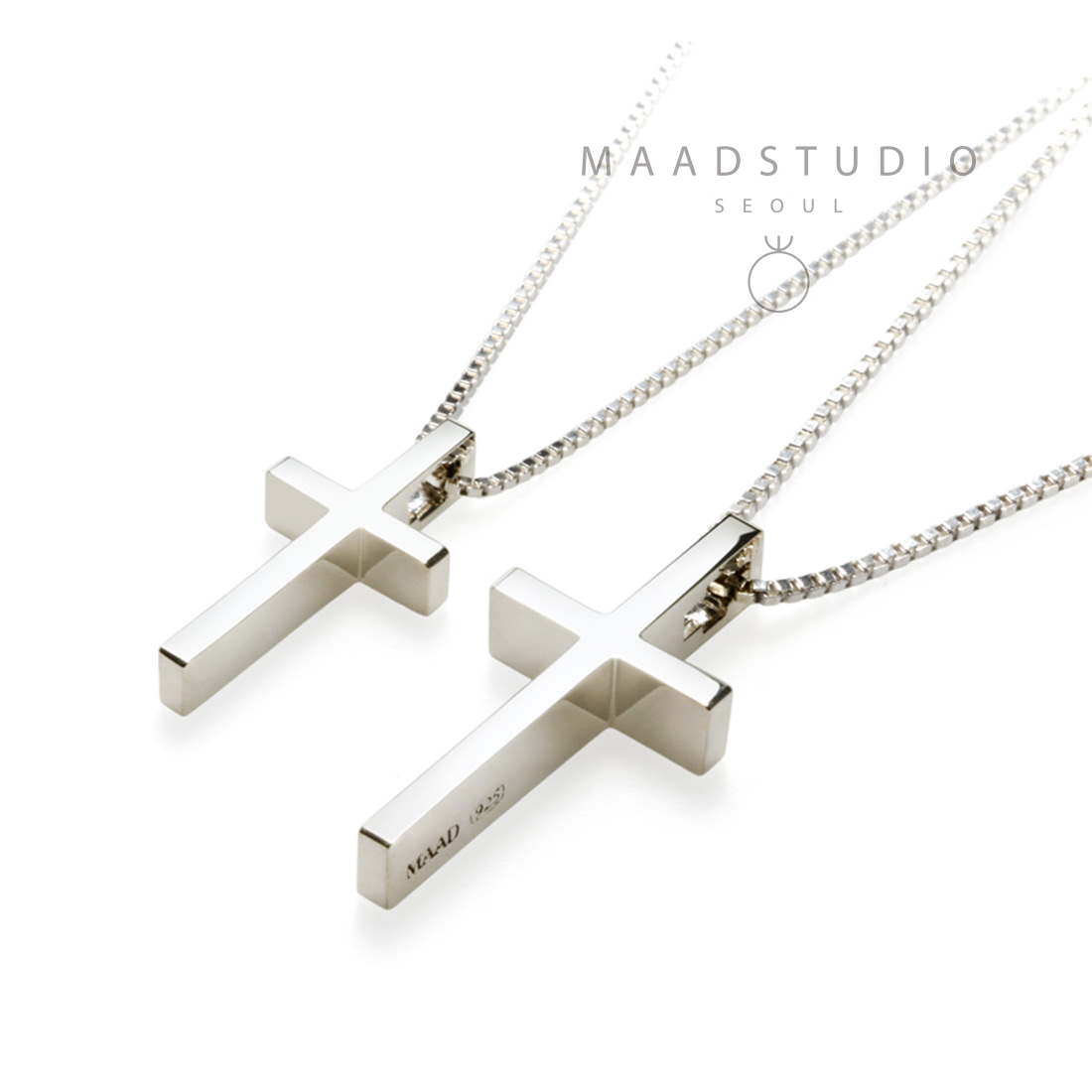 Simple Cross couple pendant Set (L&M) Sterling silver