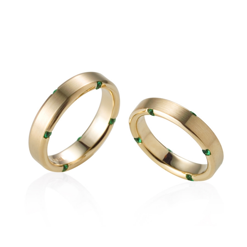 Guidance wedding ring Set (L&S) 14k gold green diamond