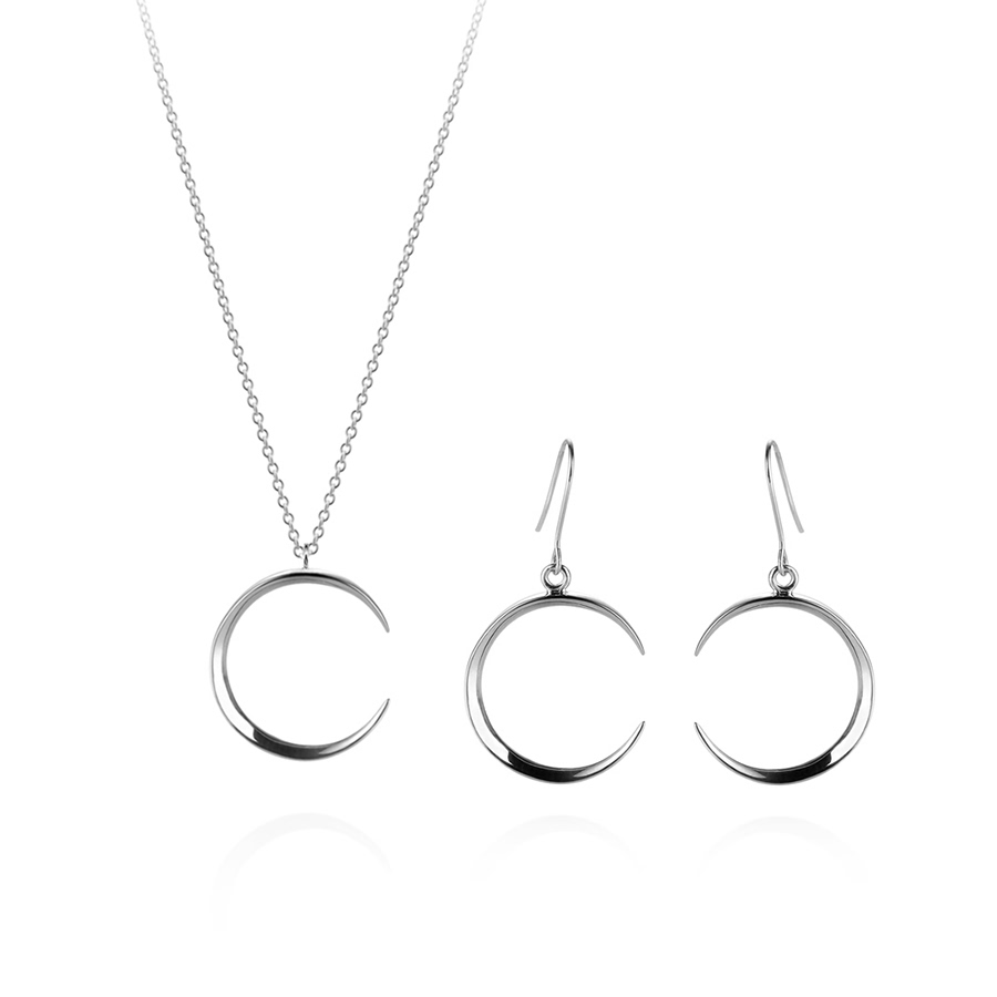 Lunar crescent pendant & earring Set (M&M) Sterling silver