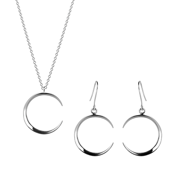 Lunar crescent pendant & earring Set (M&M) Sterling silver