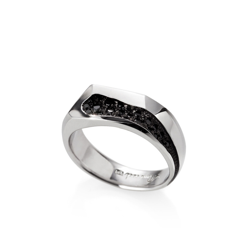Crystalloid II ring (L) black CZ Sterling silver