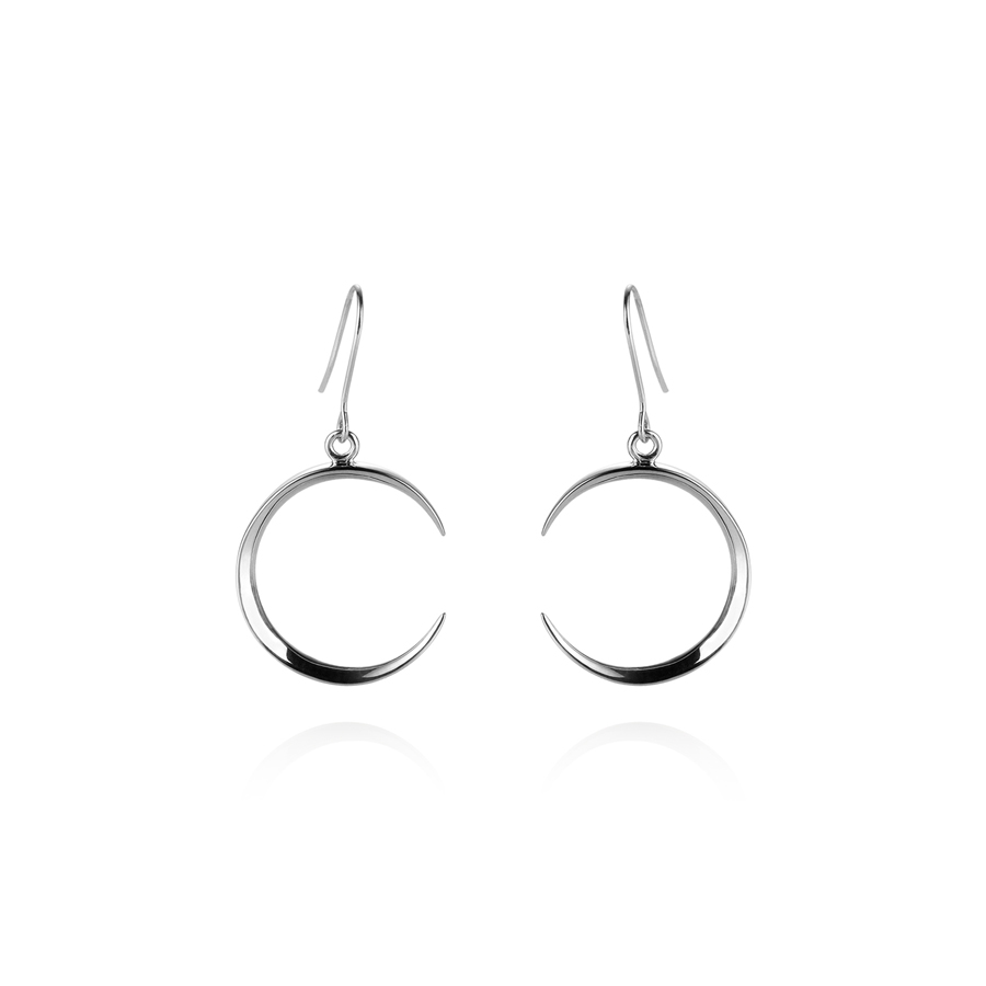 Lunar crescent drop earring (M) Sterling silver