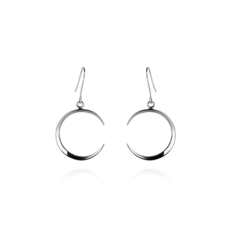 Lunar crescent drop earring (M) Sterling silver