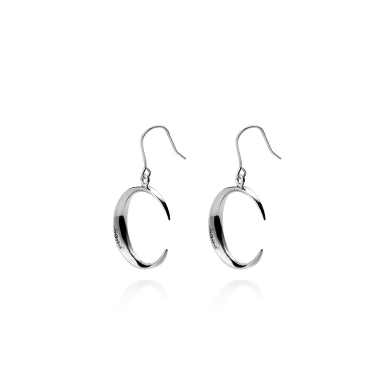 Lunar crescent drop earring (M) Sterling silver
