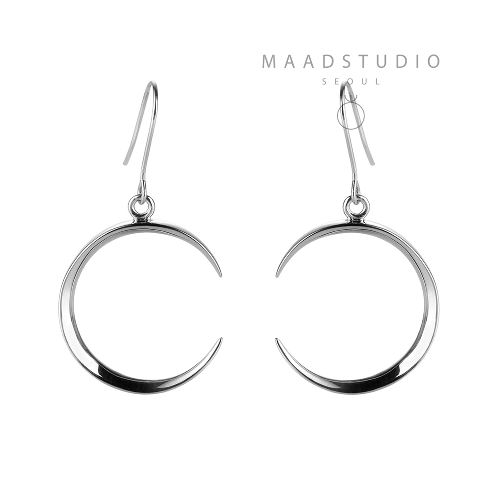 Lunar crescent drop earring (M) Sterling silver