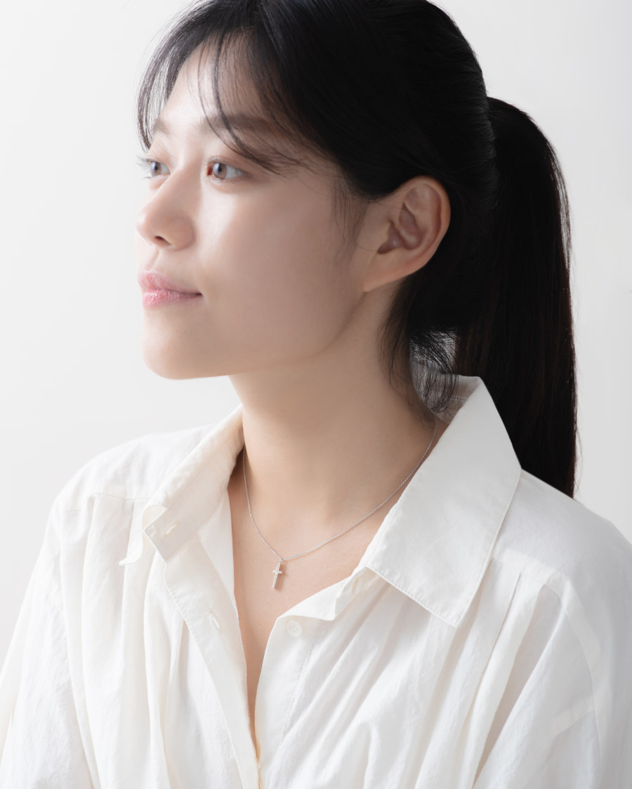 심플크로스 목걸이 (소) Silver_925 CZ