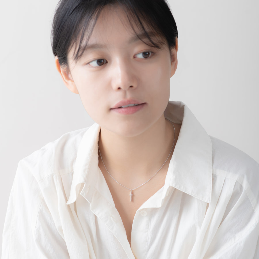 심플크로스 목걸이 (소) Silver_925 CZ