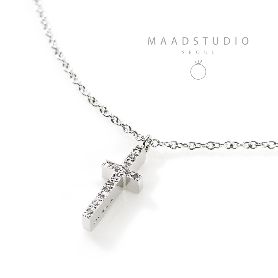 Simple Cross pendant (S) CZ Sterling silver