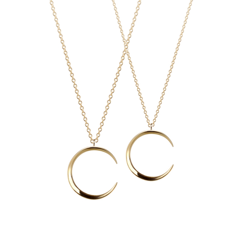 Lunar crescent couple pendant Set (M&M) 14k gold
