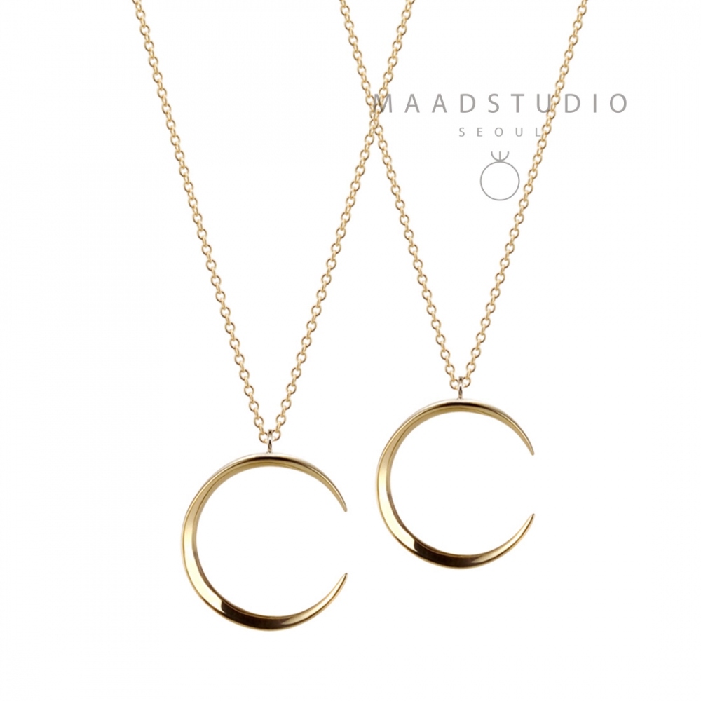 Lunar crescent couple pendant Set (M&M) 14k gold