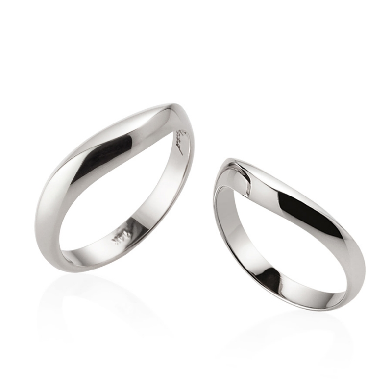 Lake wave wedding ring Set (M&S) 14k White gold