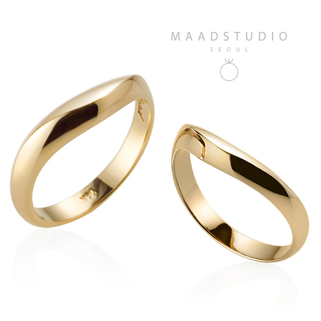 Lake wave wedding ring Set (M&S) 14k gold