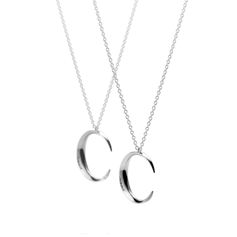 Lunar crescent couple pendant Set (M&M) Sterling silver