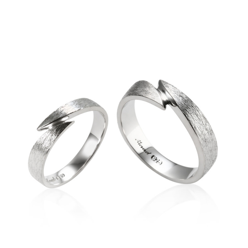 Orchid couple ring Set (L&S) hairline-deep Sterling silver