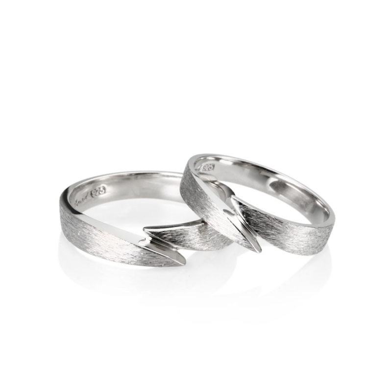Orchid couple ring Set (L&S) hairline-deep Sterling silver