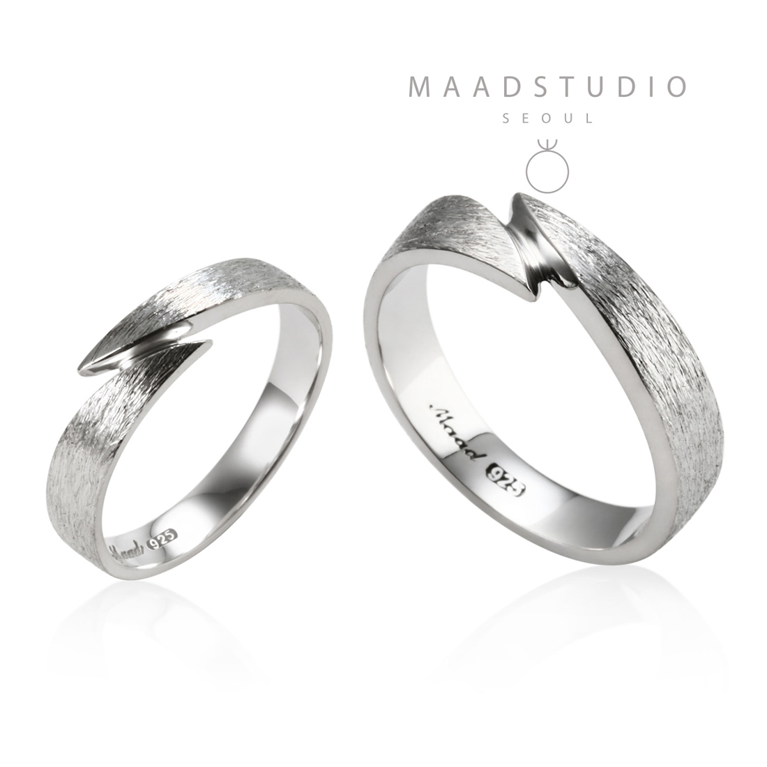 Orchid couple ring Set (L&S) hairline-deep Sterling silver