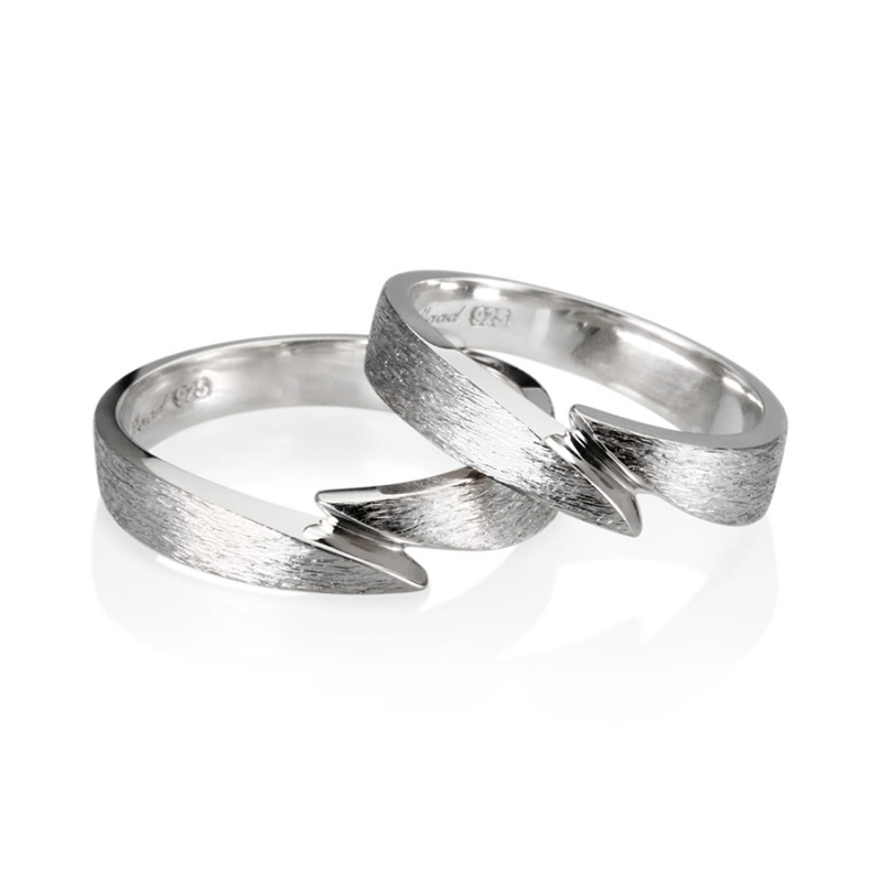 Orchid couple ring Set (L&L) hairline-deep Sterling silver