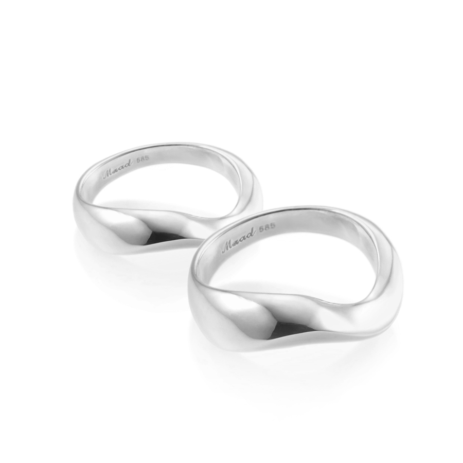 Stream wave wedding ring Set (M&S) 14k White gold