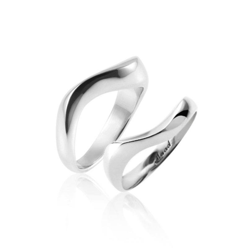 Stream wave wedding ring Set (M&S) 14k White gold