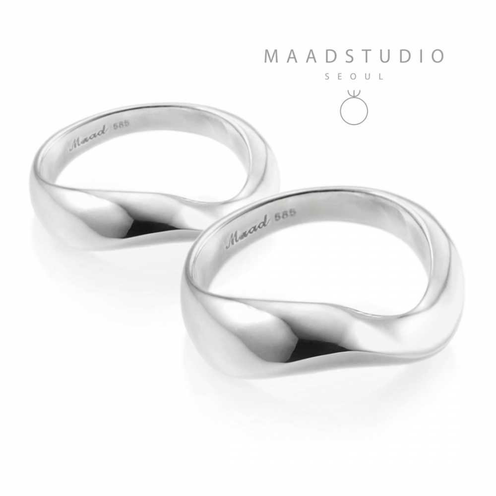 Stream wave wedding ring Set (M&S) 14k White gold