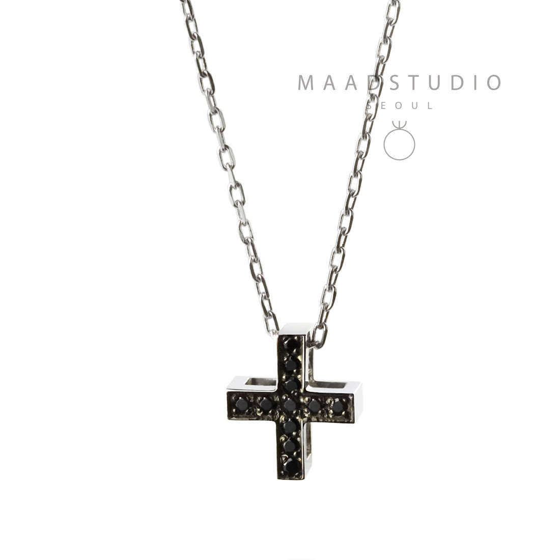 Greek Cross pendant (L) black CZ Sterling silver