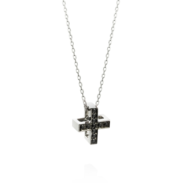 Greek Cross pendant (L) black CZ Sterling silver