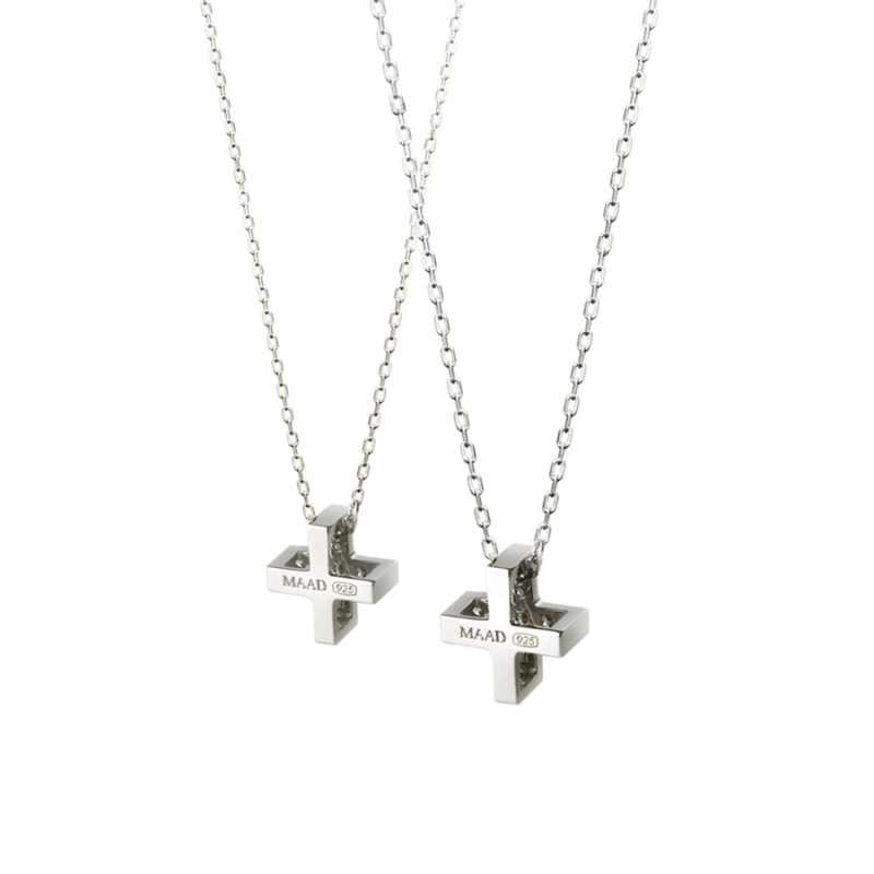 Greek Cross couple pendant Set (L&M) black & white CZ Sterling silver
