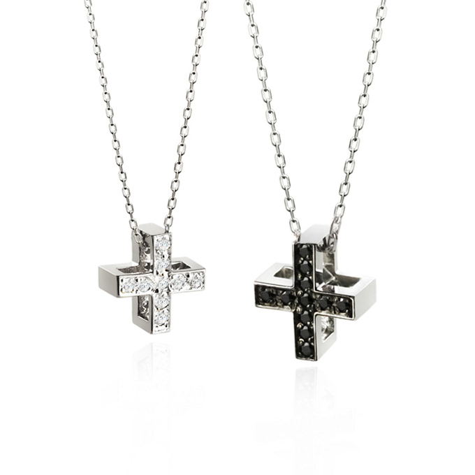 그리크크로스 커플목걸이 (대+중) Silver_925 black & white CZ