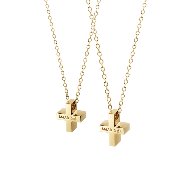 Greek Cross couple pendant Set (M&S) 14k gold