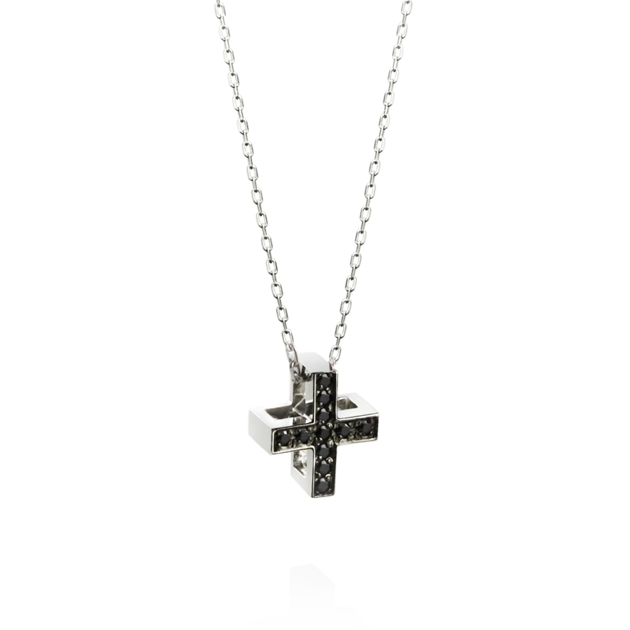 Greek Cross pendant (L) 14k White gold black CZ