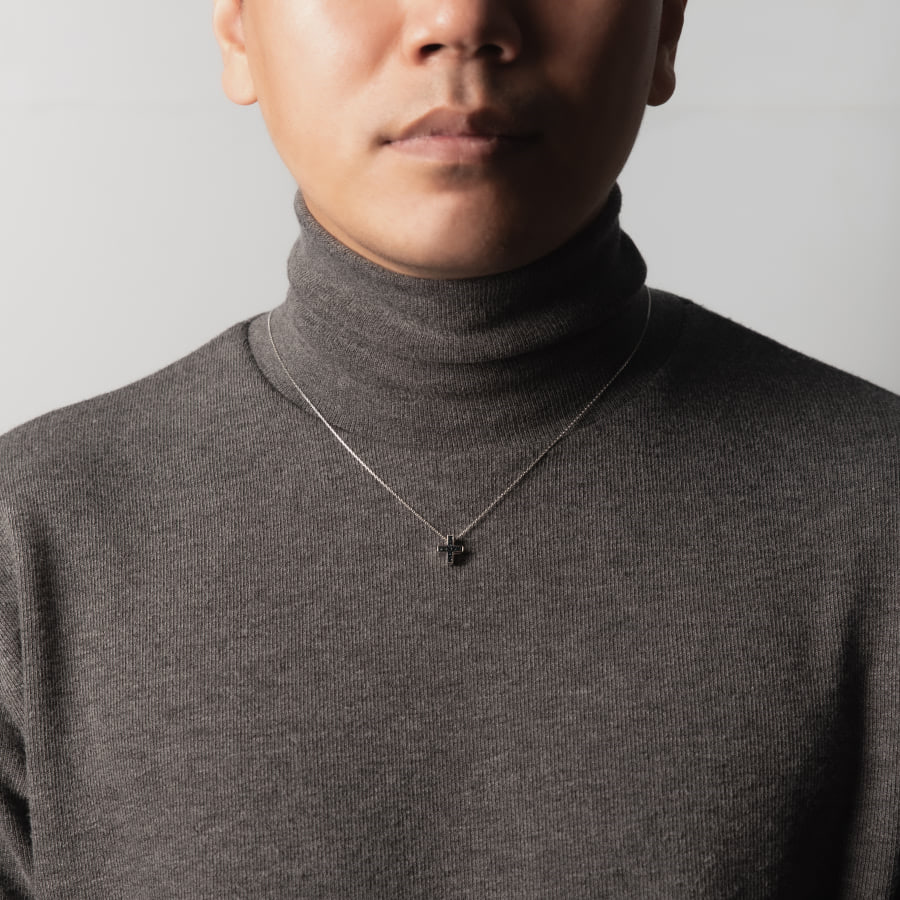 그리크크로스 목걸이 (중) 14k 화이트골드 black CZ