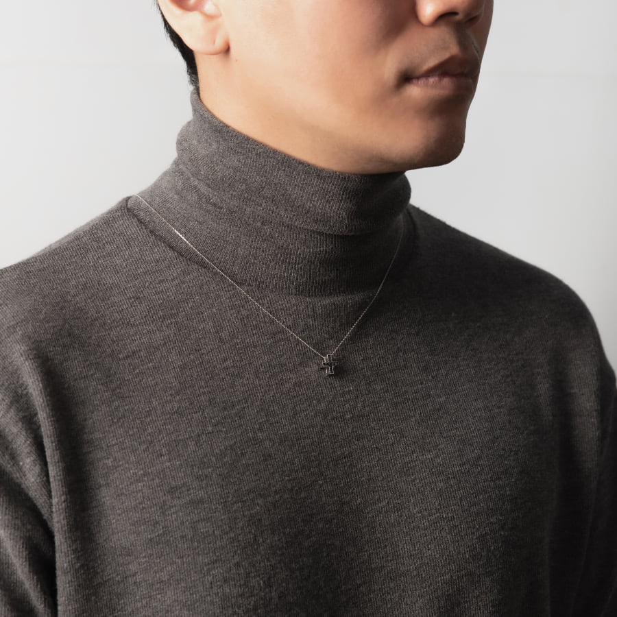 그리크크로스 목걸이 (중) 14k 화이트골드 black CZ