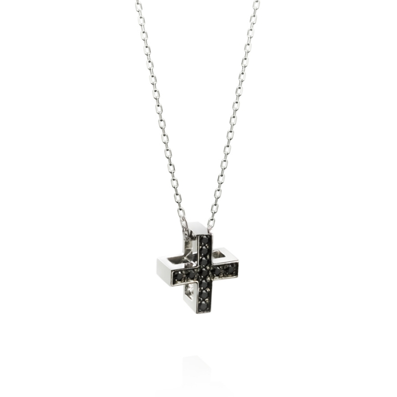 Greek Cross pendant (L) 14k White gold black CZ