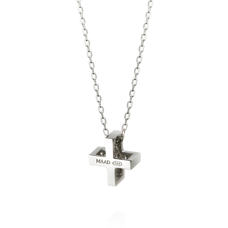 Greek Cross pendant (L) 14k White gold black CZ
