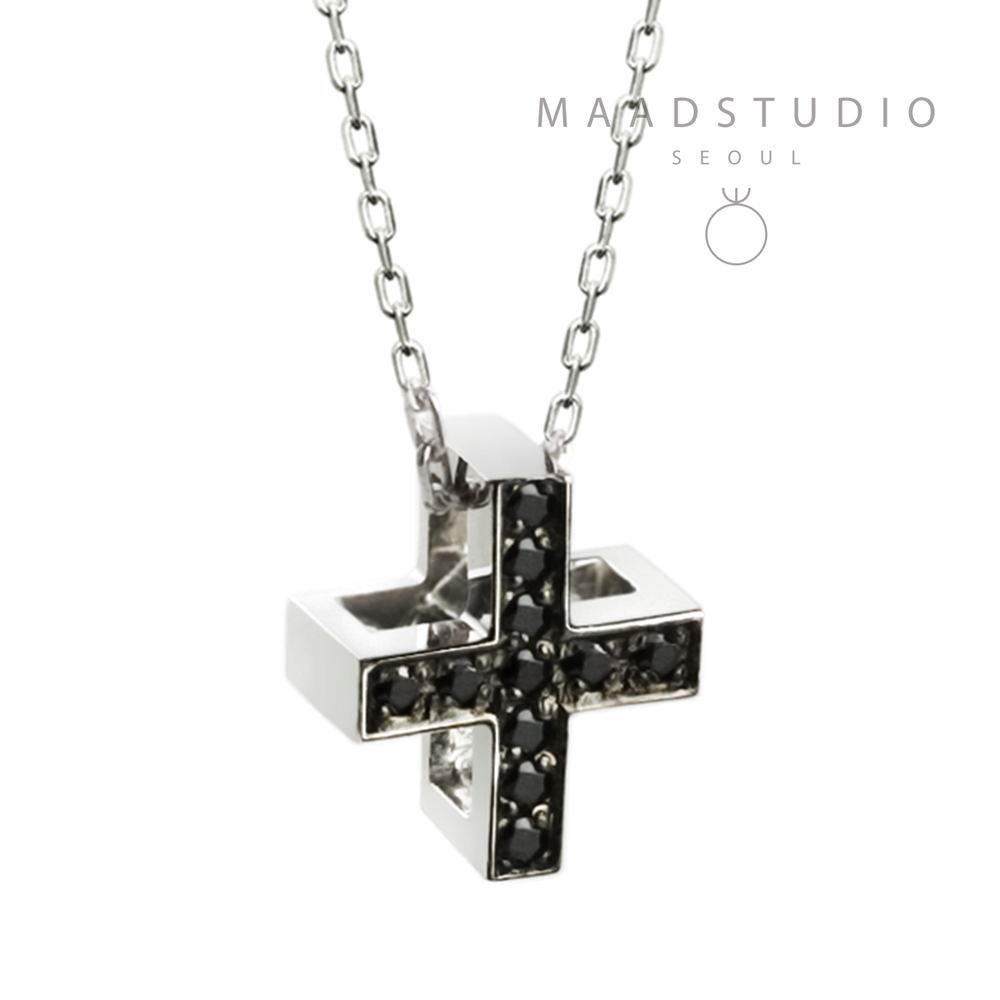 Greek Cross pendant (L) 14k White gold black CZ