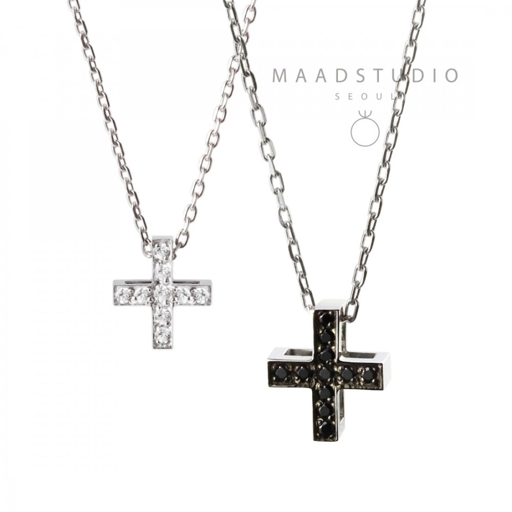 Greek Cross couple pendant Set (L&M) 14k gold black & white CZ