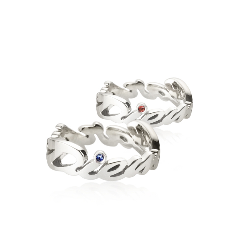 Carpediem II Logo couple ring Set blue sapphire, garnet Sterling silver