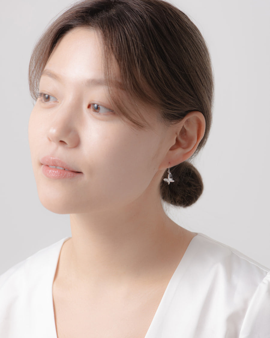 하나비 고리 귀걸이 (소) 14k 화이트골드