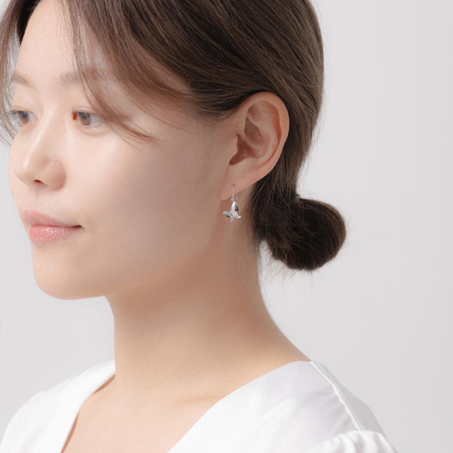 하나비 고리 귀걸이 (소) 14k 화이트골드