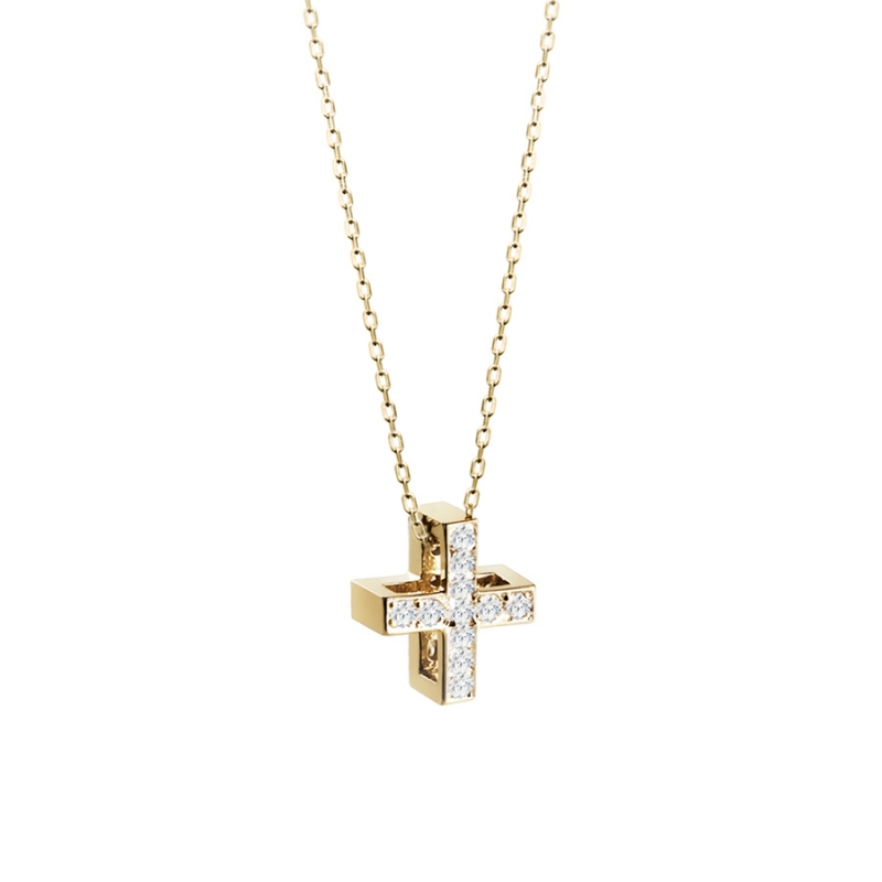 Greek Cross pendant (M) 14k gold CZ