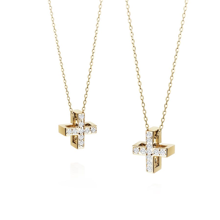 Greek Cross couple pendant Set (L&M) 14k gold CZ